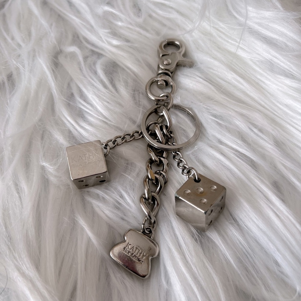 Kathy Van Zeeland Silver Key chain /bag charm Dices & Heart
